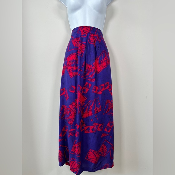 Vintage Fuchsia & Purple Printed Skirt Pleated Front with Pockets Size 10 - Picture 3 of 11